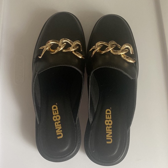 Women’s Black Mules with Gold Chain - Picture 2 of 3